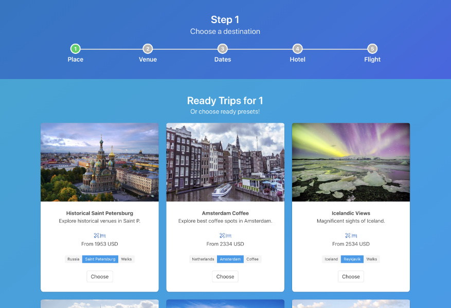 Tripfinder - Unique travel service generating ideas for trips, finding hotel accomodation, flight tickets and venues to visit.